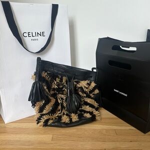 Antik Batik Black and tan fringed tassel shoulder bag